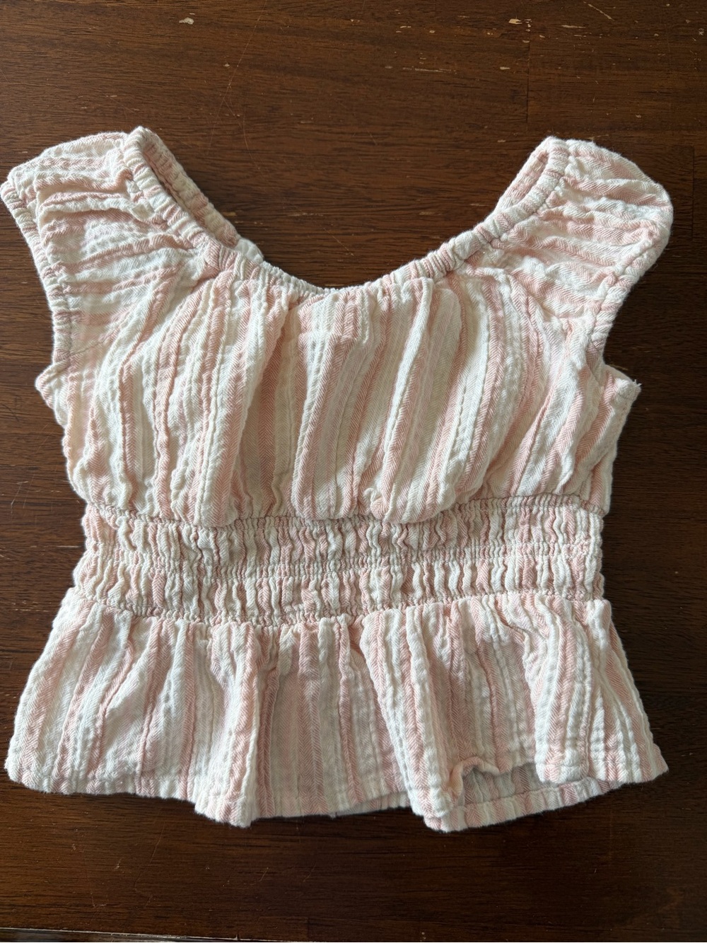 Girls Cat & Jack Light Pink Striped Smocked Button Top, Size XS - Picture 4 of 4